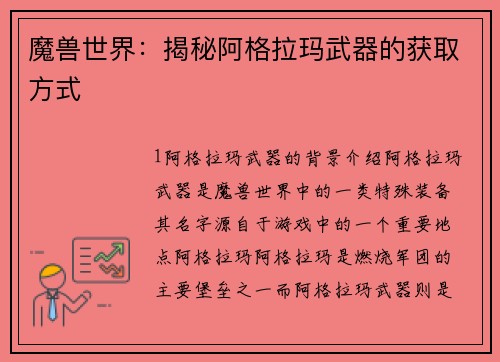 魔兽世界：揭秘阿格拉玛武器的获取方式