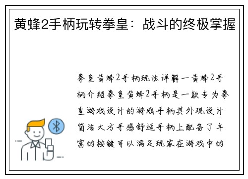 黄蜂2手柄玩转拳皇：战斗的终极掌握